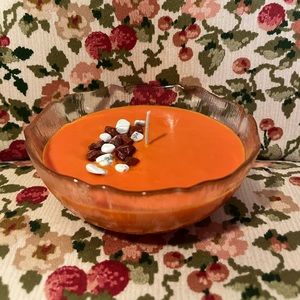Vintage Glass Dish With Pumpkin Candle And Crystal Chips